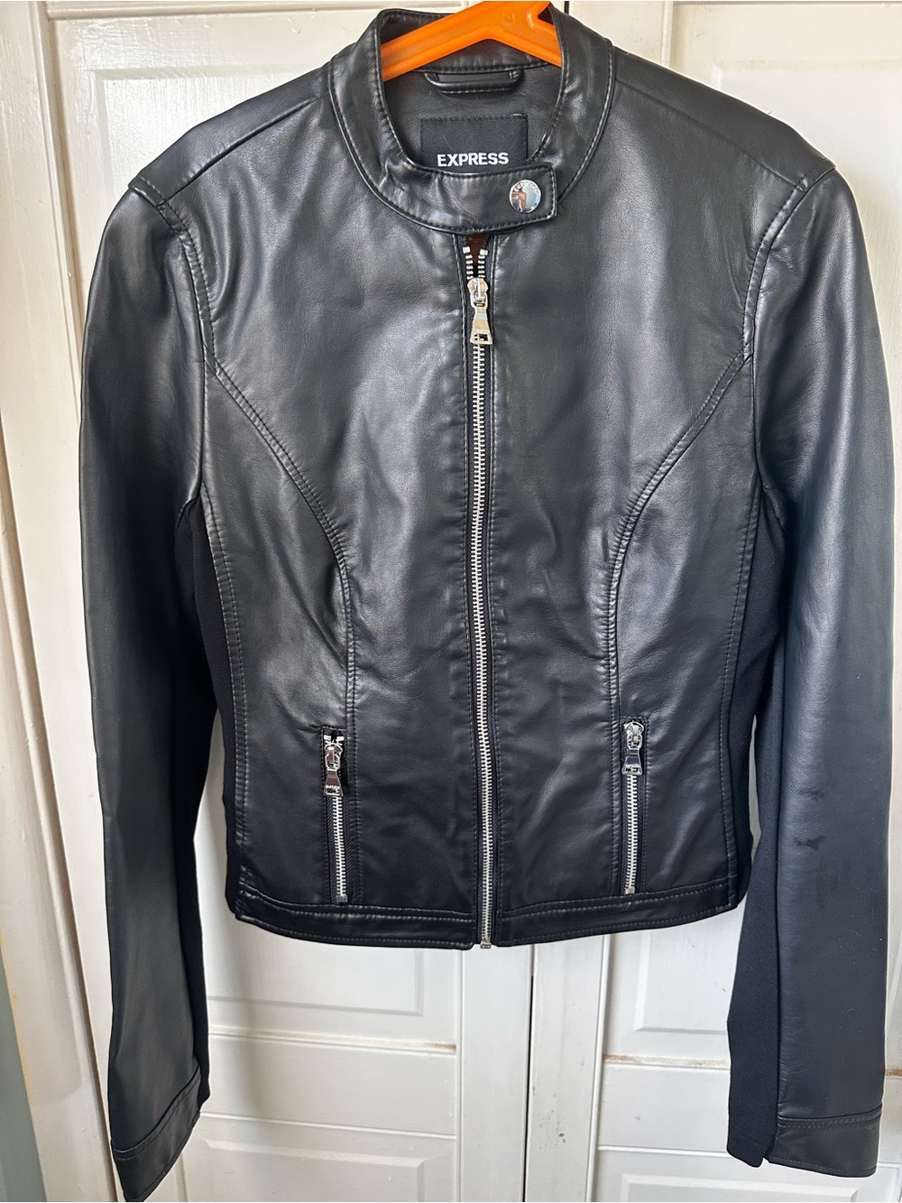 Express Black Faux Leather Moto Jacket with Zipper Details XXS